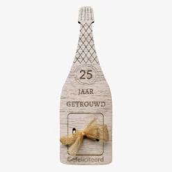 Kadokaart van hout - Champagne fles 25 jaar getrouwd